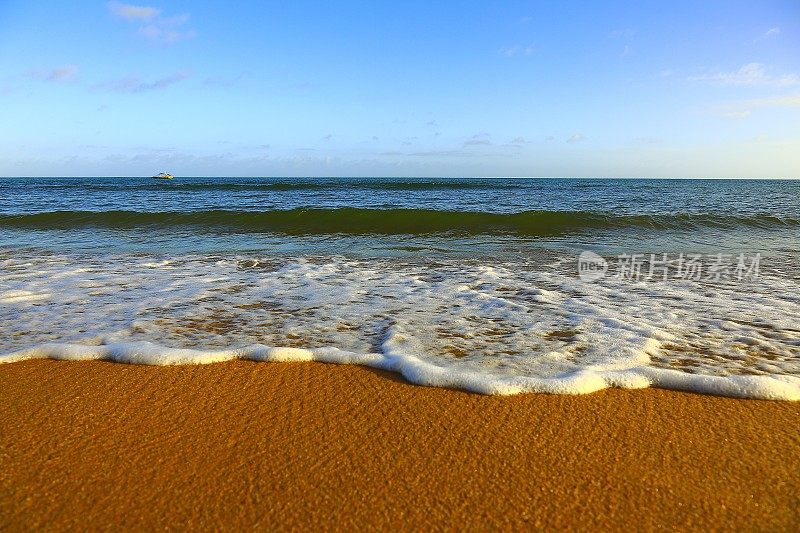 热带天堂:Praia do Forte海滩海浪日落，巴伊亚，巴西